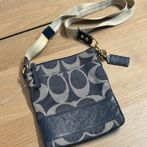 Coach Handbags - Coach Navy and Beige Signature Crossbody Bag Coach Vintage Denim Crossbody Bag